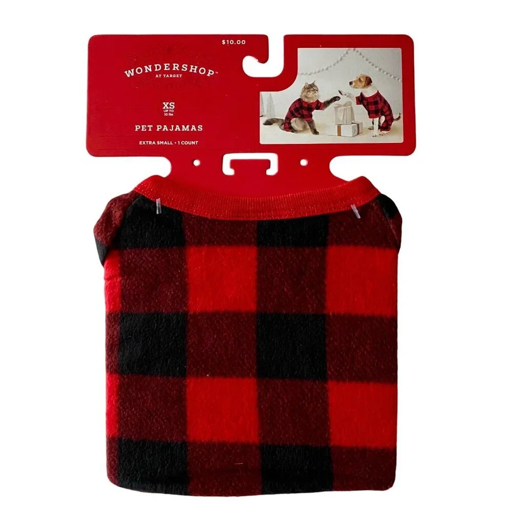 Wondershop Pet Pajamas Buffalo Check Black Red Dog Cat XS NEW NWT